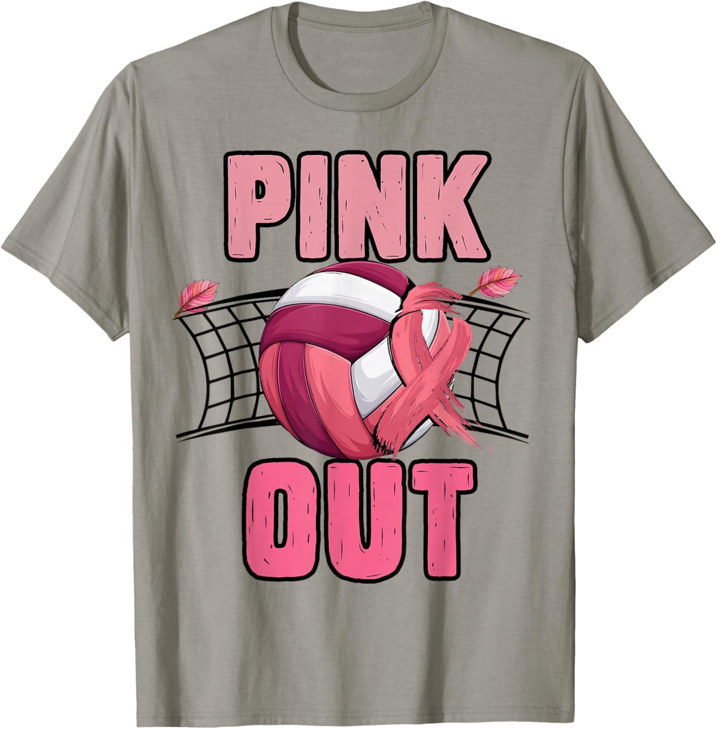 Pink Out Volleyball Breast Cancer Awareness Ribbon Volley T-Shirt - T-Shirt | Sand