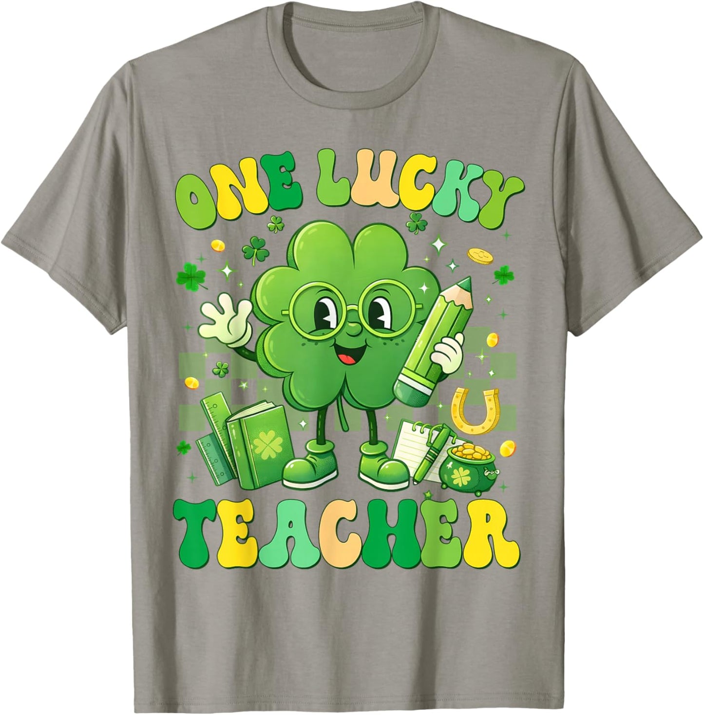 One Lucky Teacher Shamrock St Patricks Men Women T-Shirt - T-Shirt | Sand