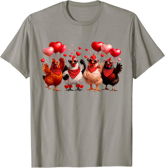 Funny Chickens & Hearts Farming Animal Happy Valentines T-Shirt - T-Shirt | Sand