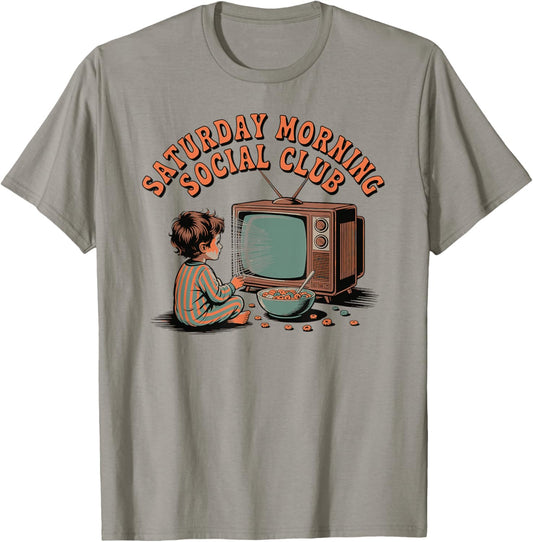 Saturday Morning Social Club Funny Retro Saturday Cartoons T-Shirt - T-Shirt | Sand