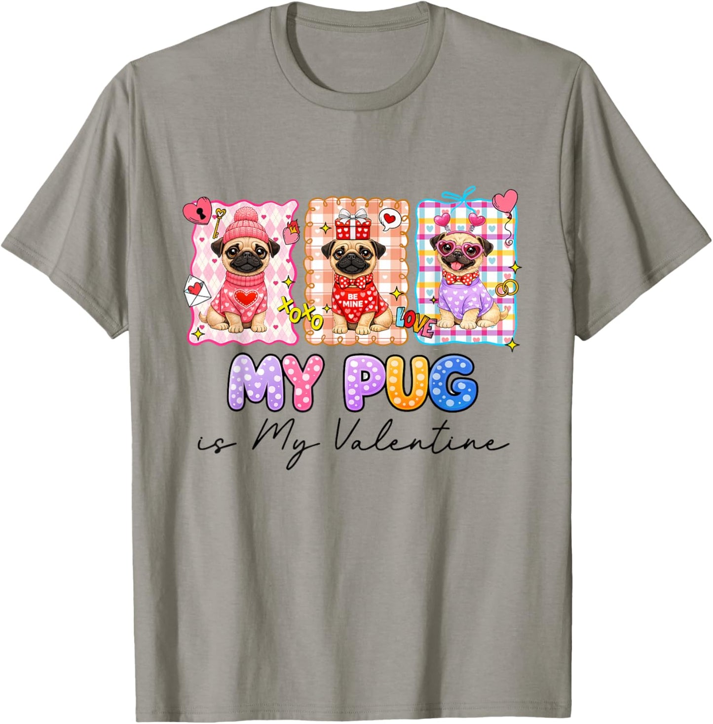 Pug is My Valentine Coquette Heart Retro Dog Love Cute T-Shirt - T-Shirt | Sand