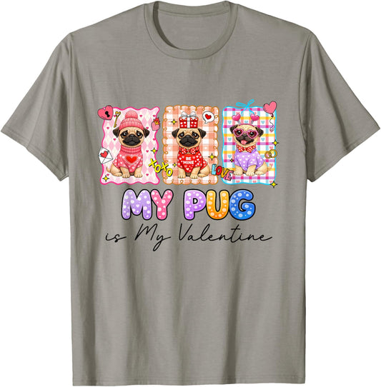 Pug is My Valentine Coquette Heart Retro Dog Love Cute T-Shirt - T-Shirt | Sand