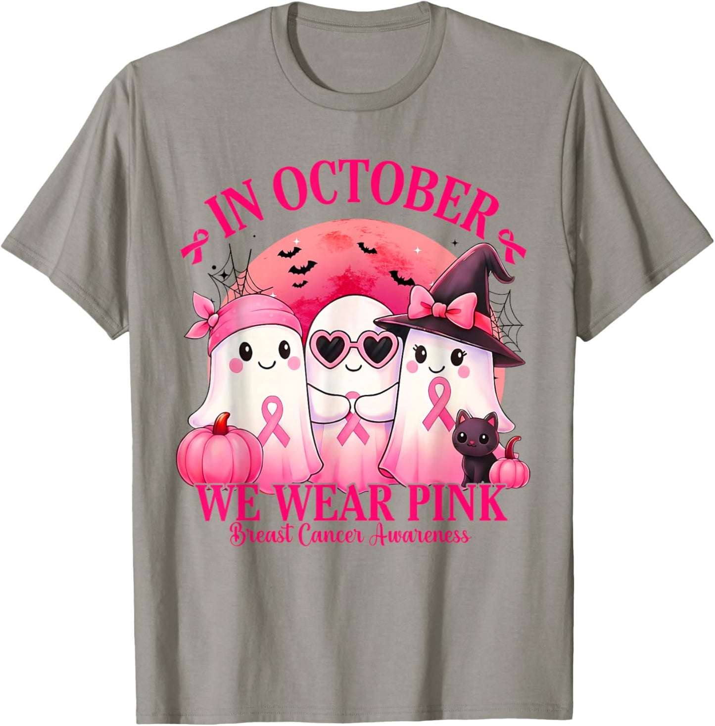 Breast Cancer Halloween Women in October We Wear Pink T-Shirt - T-Shirt | Sand