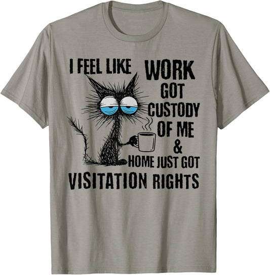 Funny Sarcastic Cat I Feel Like Work Got Custody of Me T-Shirt - T-Shirt | Sand