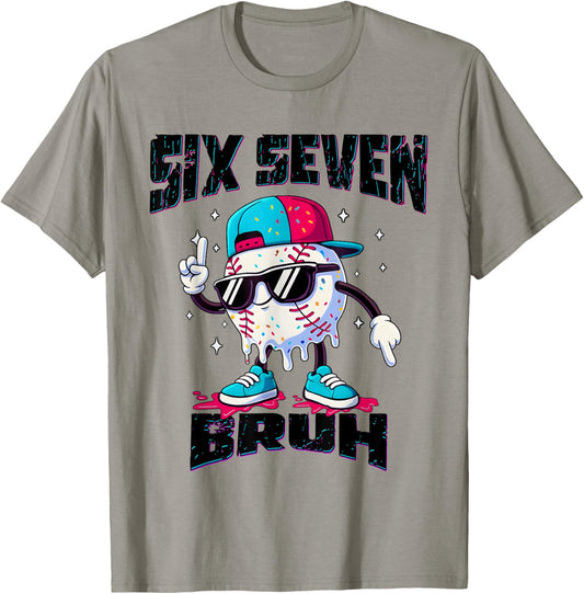 67 Meme Six Seven Funny Baseball Ice Cream Drip Girls Boys T-Shirt - T-Shirt | Sand
