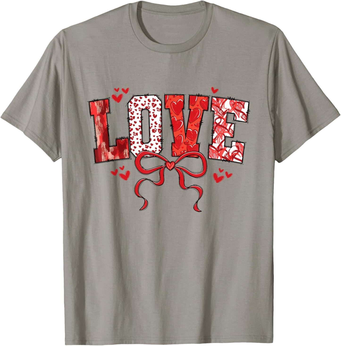 Love Bow Hearts Patchwork Style Cute Valentine Text T-Shirt - T-Shirt | Sand