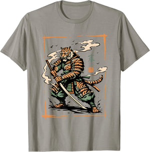 Tiger Samurai Blade Warrior Art Japanese Tiger Ronin Sumi-e T-Shirt - T-Shirt | Sand