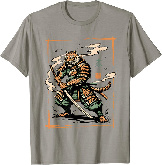 Tiger Samurai Blade Warrior Art Japanese Tiger Ronin Sumi-e T-Shirt - T-Shirt | Sand