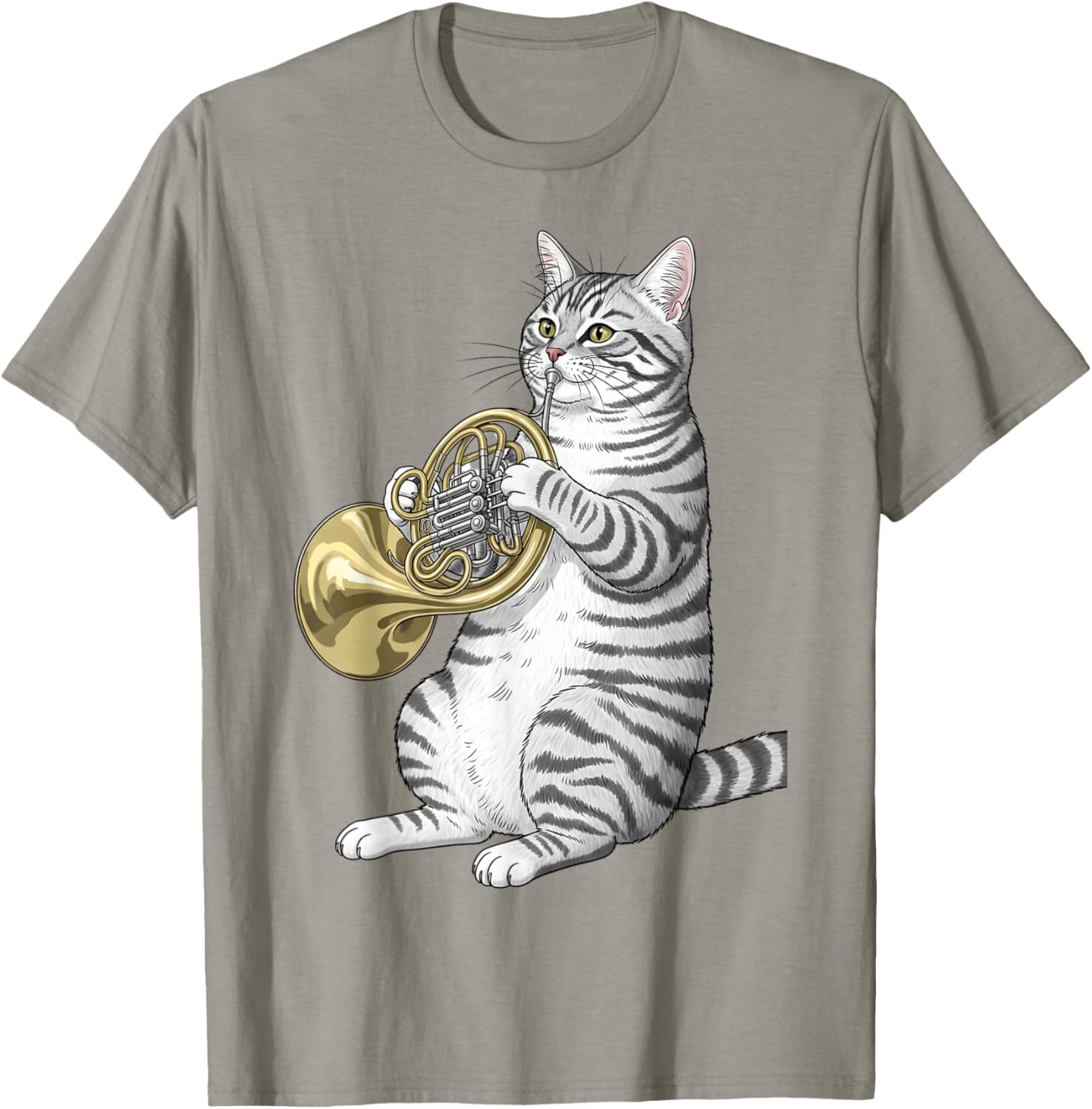 Funny Cat Playing French Horn Player Men Women Kids Boys T-Shirt - T-Shirt | Sand