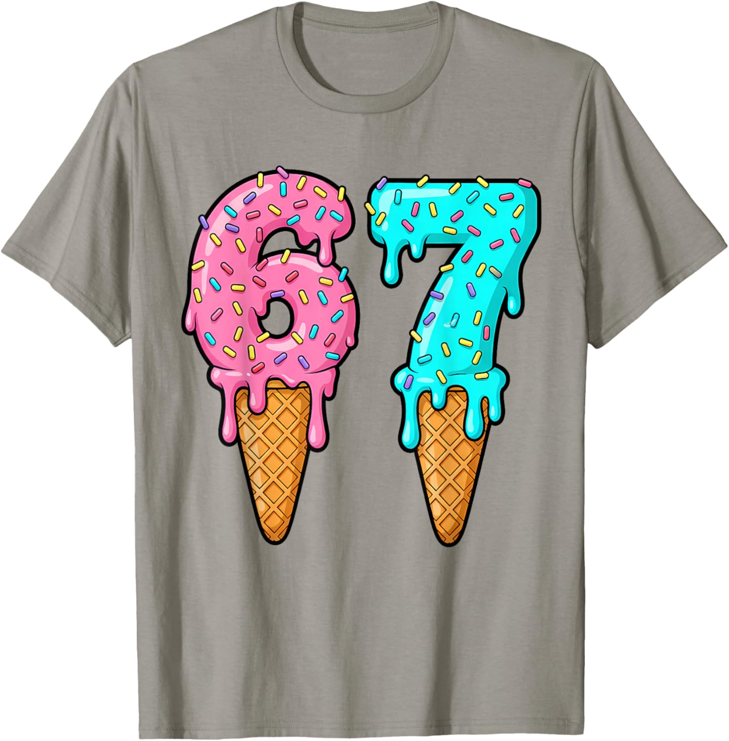 67 Ice Cream Drip Meme Funny Six Seven Gen Alpha Slang T-Shirt - T-Shirt | Sand