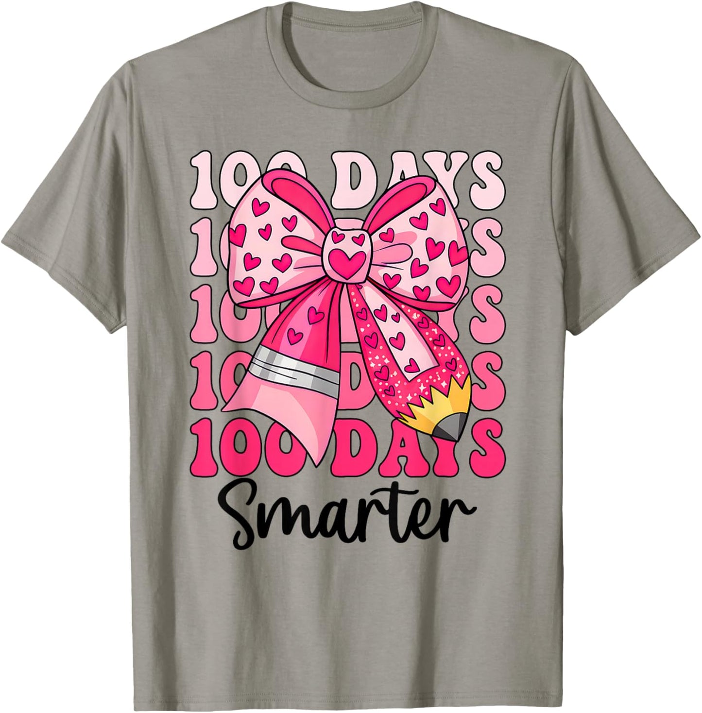 100 Days Smarter Coquette Bow Girls Kids 100th Day of School T-Shirt - T-Shirt | Sand