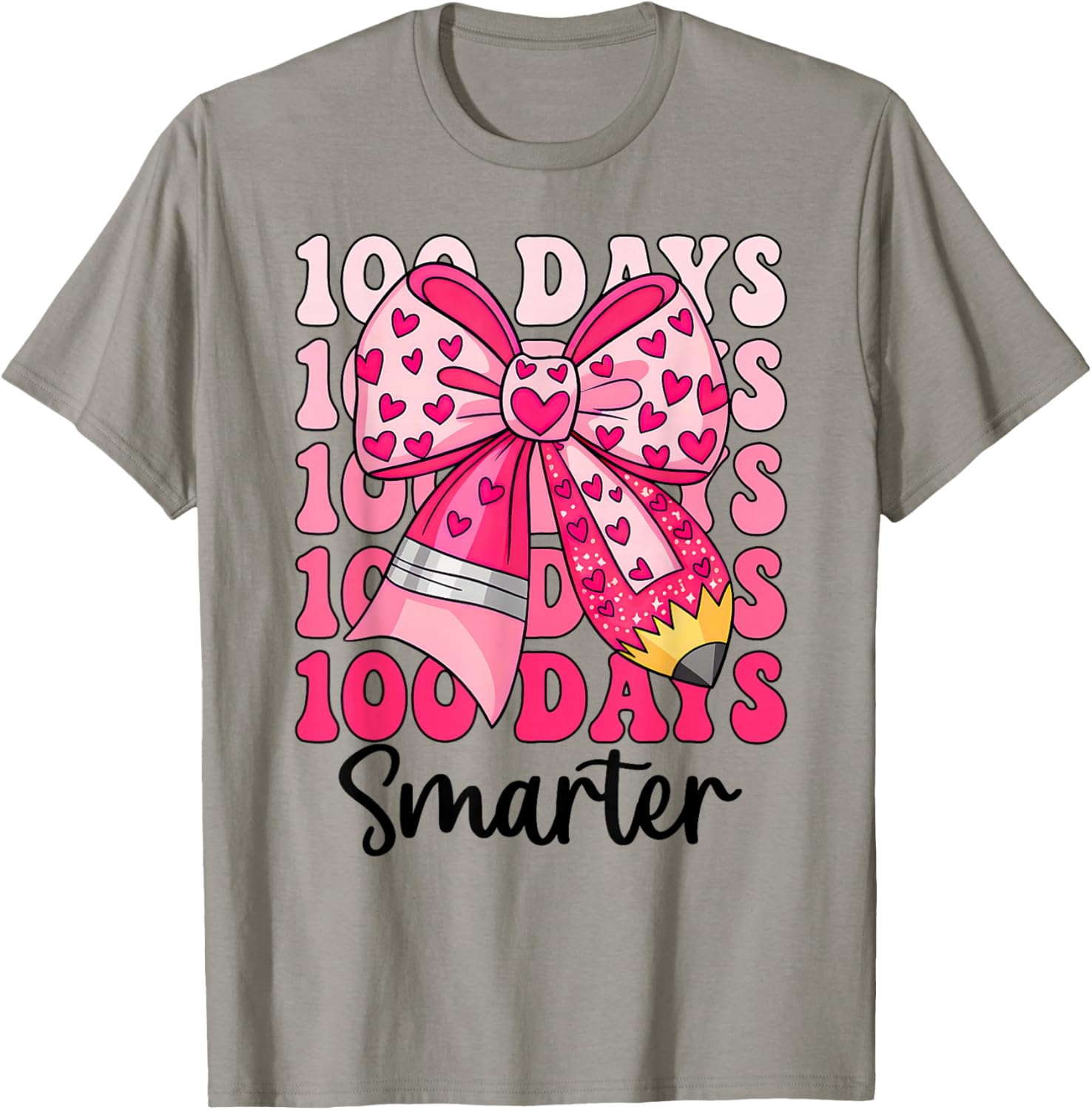 100 Days Smarter Coquette Bow Girls Kids 100th Day of School T-Shirt - T-Shirt | Sand
