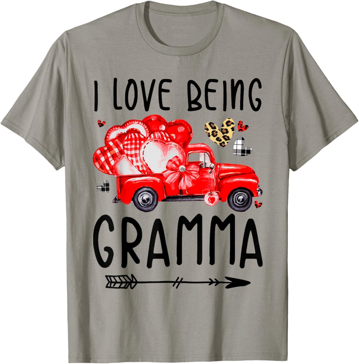 I Love Being Gramma Valentine's Truck Hearts T-Shirt - T-Shirt | Sand