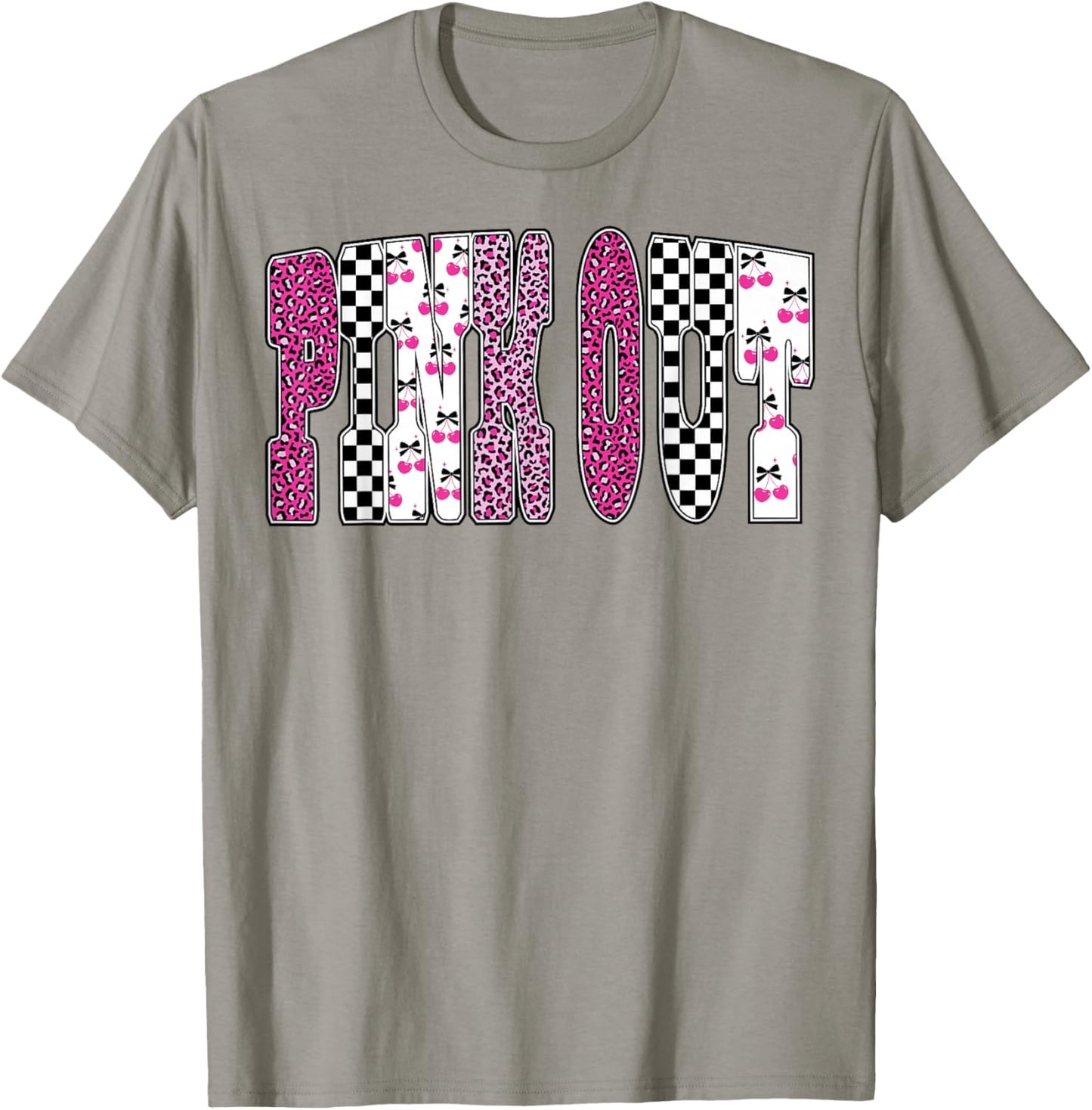 Pink Out Leopard Checkered Breast Cancer Football Game Day T-Shirt - T-Shirt | Sand