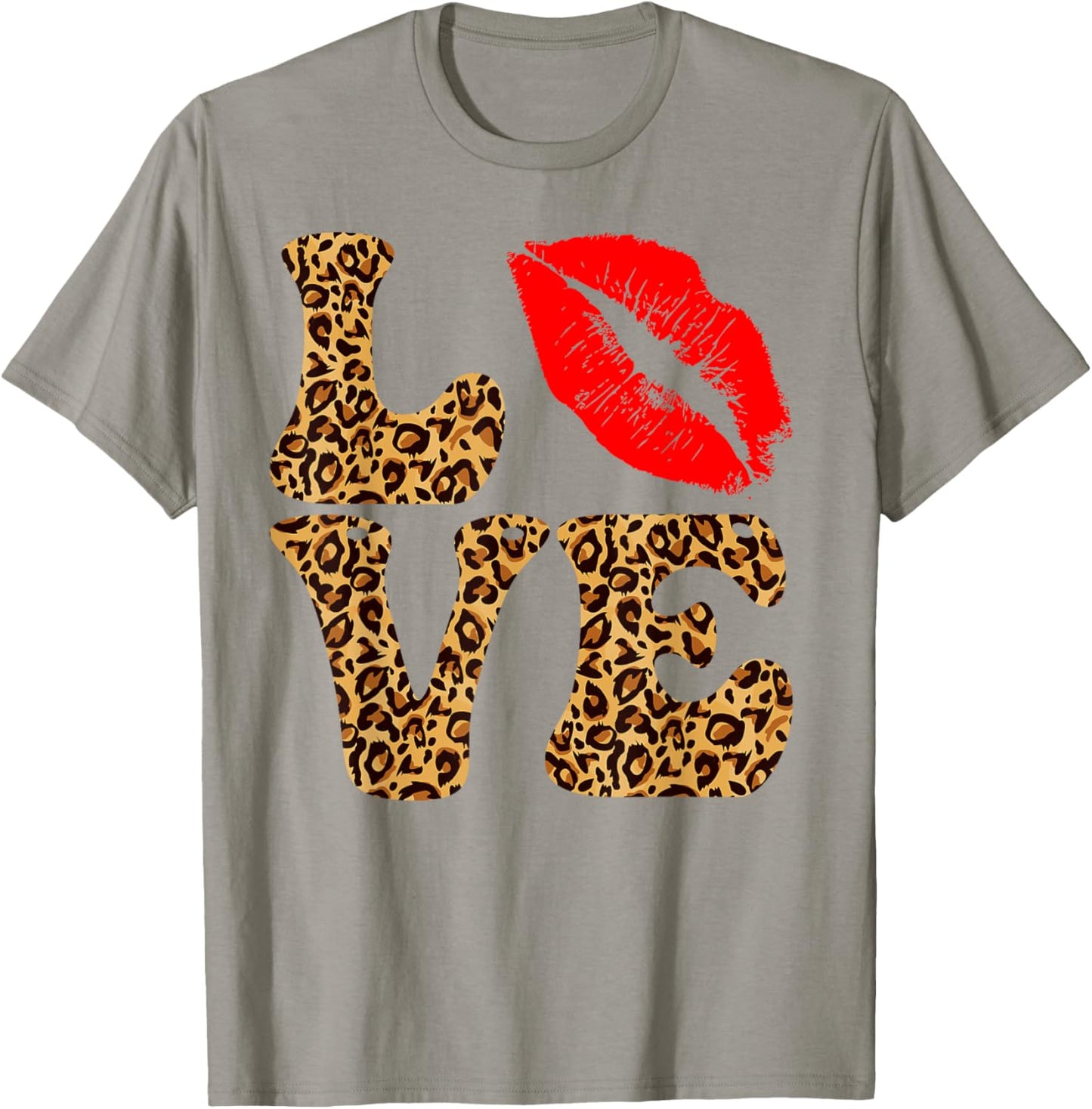 Love Red Lipstick Lips Leopard Happy Valentines Women T-Shirt - T-Shirt | Sand