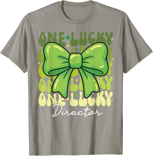 One Lucky Director St Patricks Day Coquette Bow Retro T-Shirt - T-Shirt | Sand