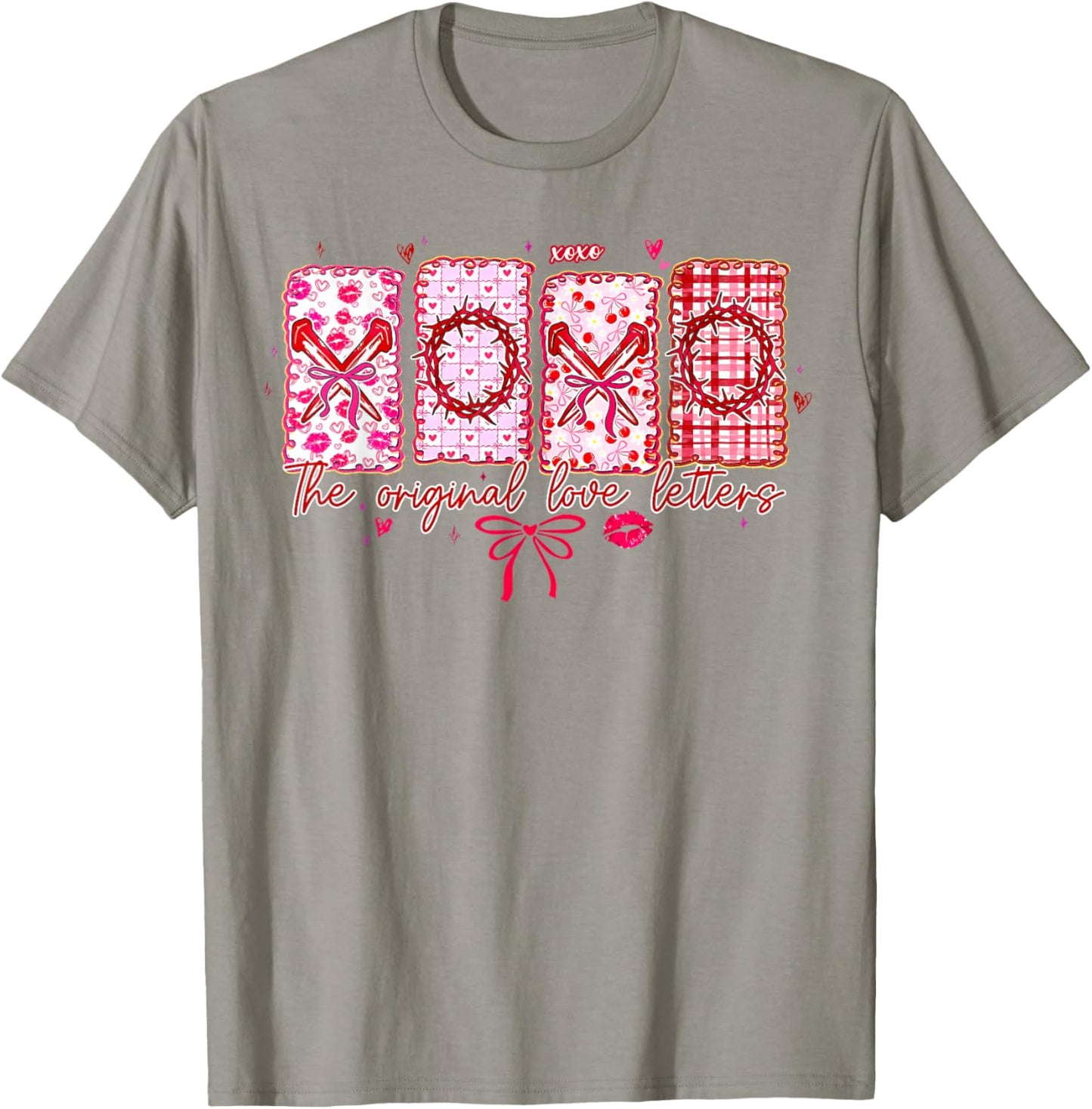 Christian Valentine Coquette Bow XOXO Original Love Letters T-Shirt - T-Shirt | Sand