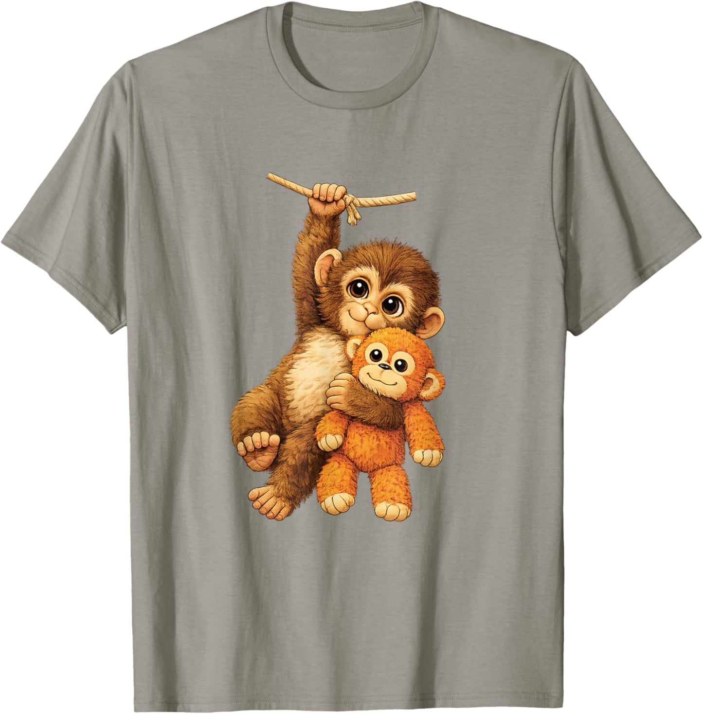 Cute Monkey Punch Stuffed Buddy Plush Hugging Monkey Punch T-Shirt - T-Shirt | Sand