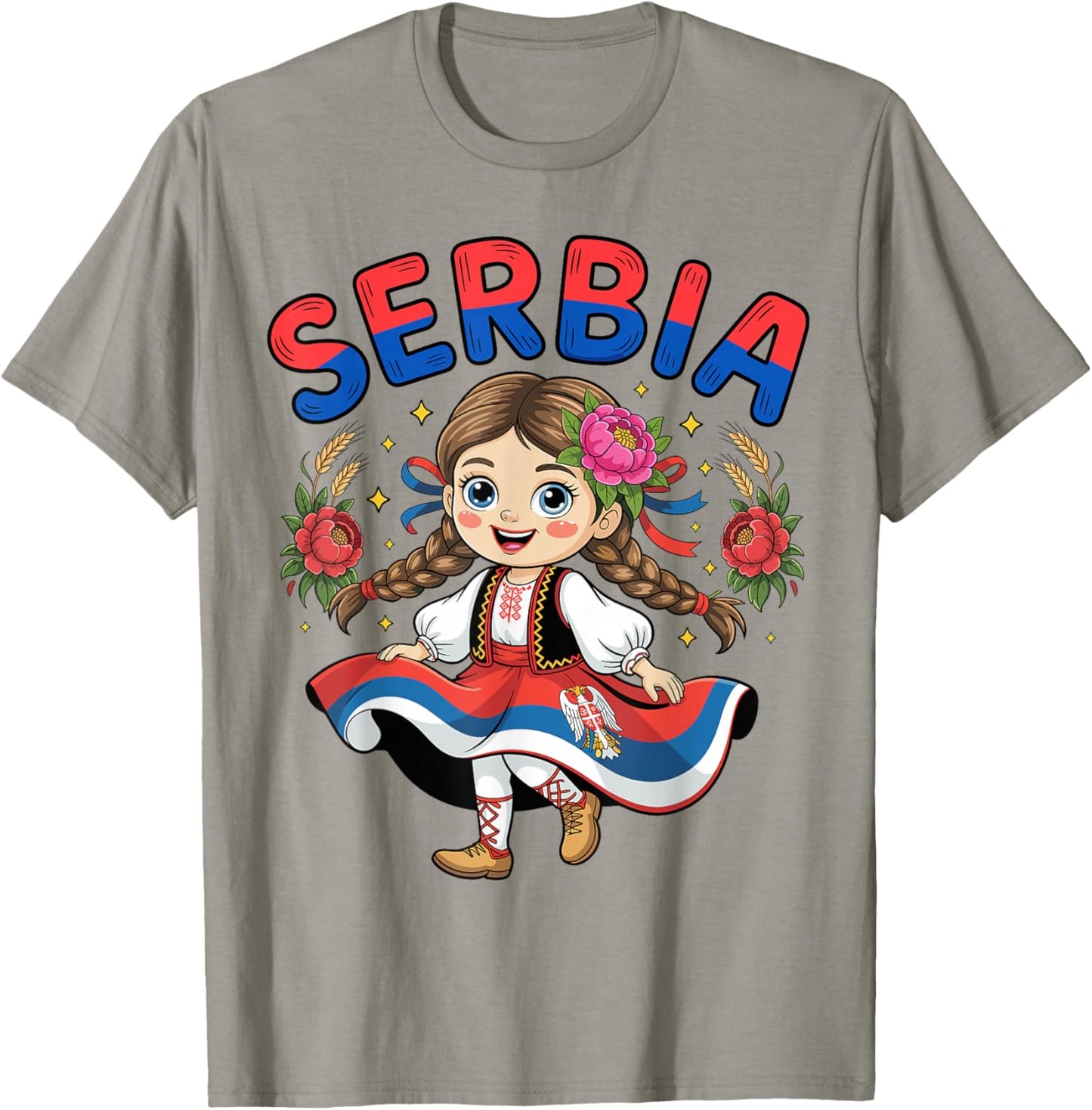 Cute Serbian Girl in Traditional Folk Dress for Kids T-Shirt - T-Shirt | Sand