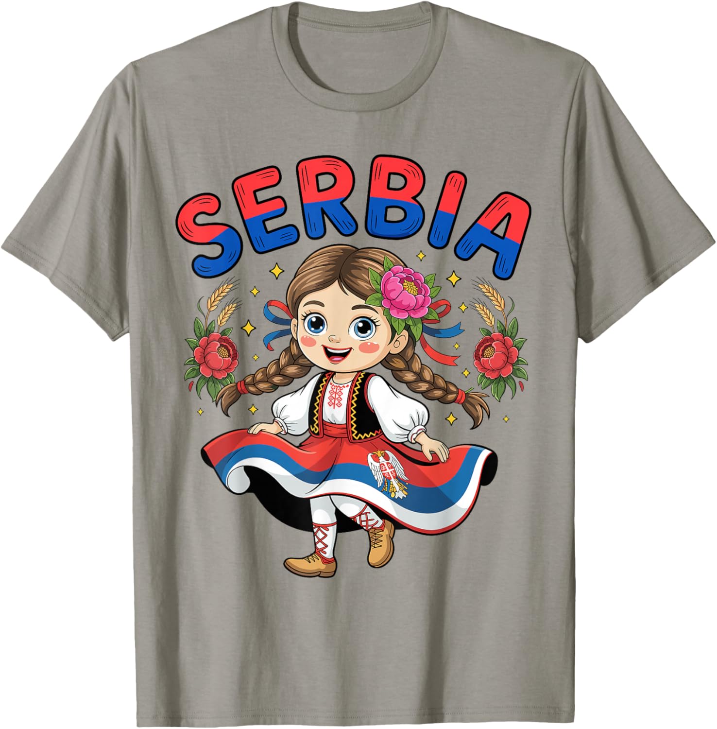 Cute Serbian Girl in Traditional Folk Dress for Kids T-Shirt - T-Shirt | Sand