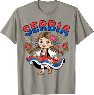Cute Serbian Girl in Traditional Folk Dress for Kids T-Shirt - T-Shirt | Sand