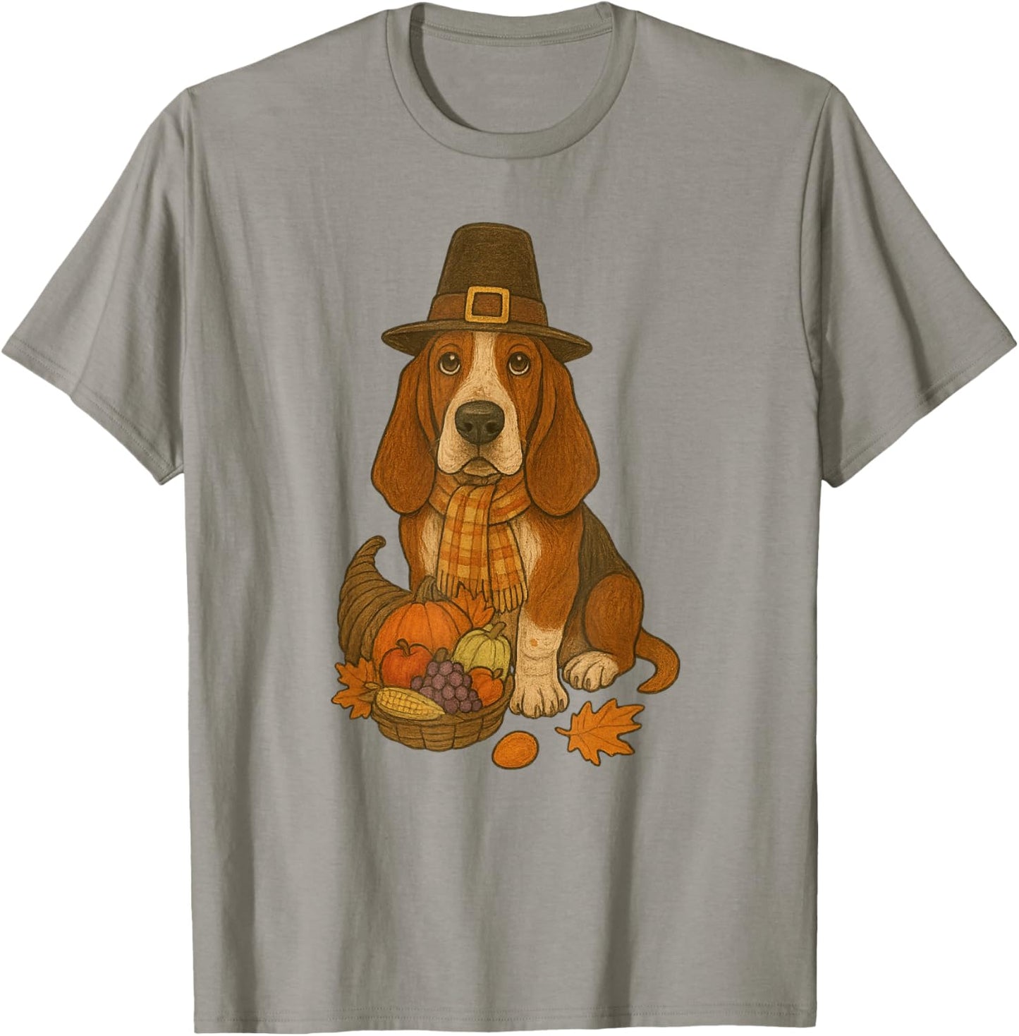 Thanksgiving Basset Hound Dog Cute T-Shirt - T-Shirt | Sand