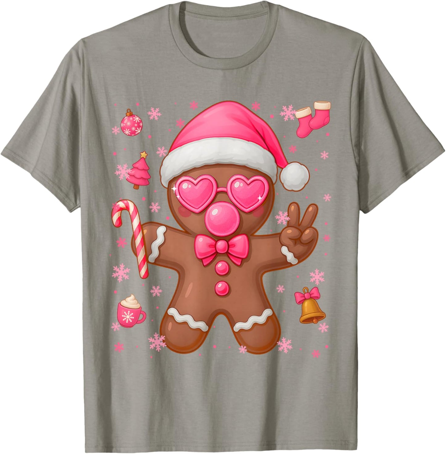 Cute Pink Gingerbread Bubble Gum Christmas Xmas Girl T-Shirt - T-Shirt | Sand