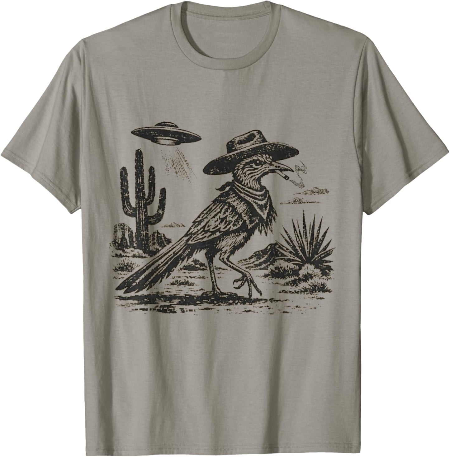Smoking Roadrunner UFO Desert Sarcastic Nature Humor T-Shirt - T-Shirt | Sand