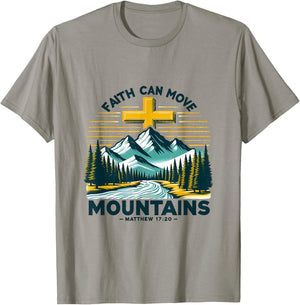 Faith Can Move Mountains Christian Bible Verse Design T-Shirt - T-Shirt | Sand