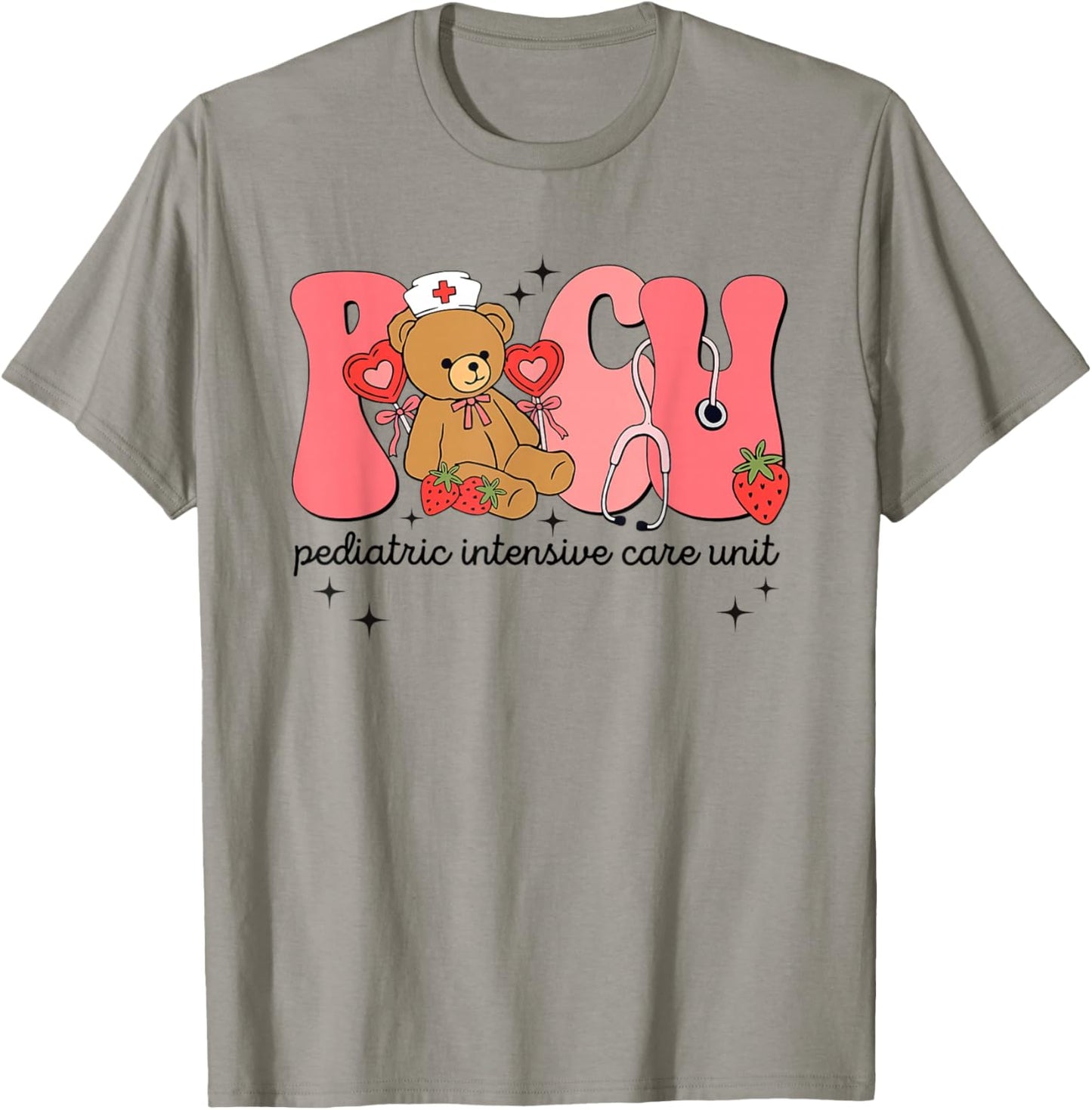 Valentine PICU Nurse Bear Pediatrics Intensive Care Unit T-Shirt - T-Shirt | Sand