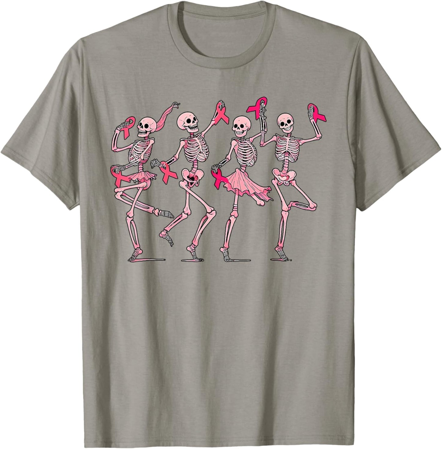 Pink Ribbon Breast Cancer Dancing Skeleton Women Men Kids T-Shirt - T-Shirt | Sand
