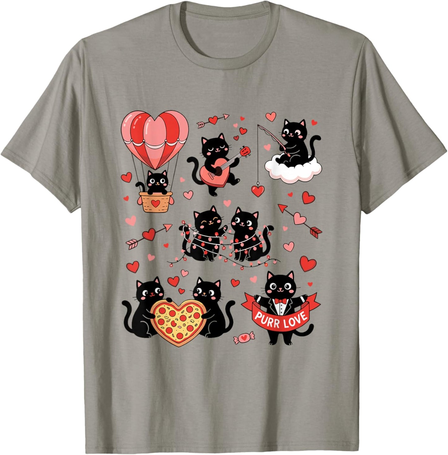 Retro Black Cat Heart Valentines Day Cute Kitten Lover T-Shirt - T-Shirt | Sand