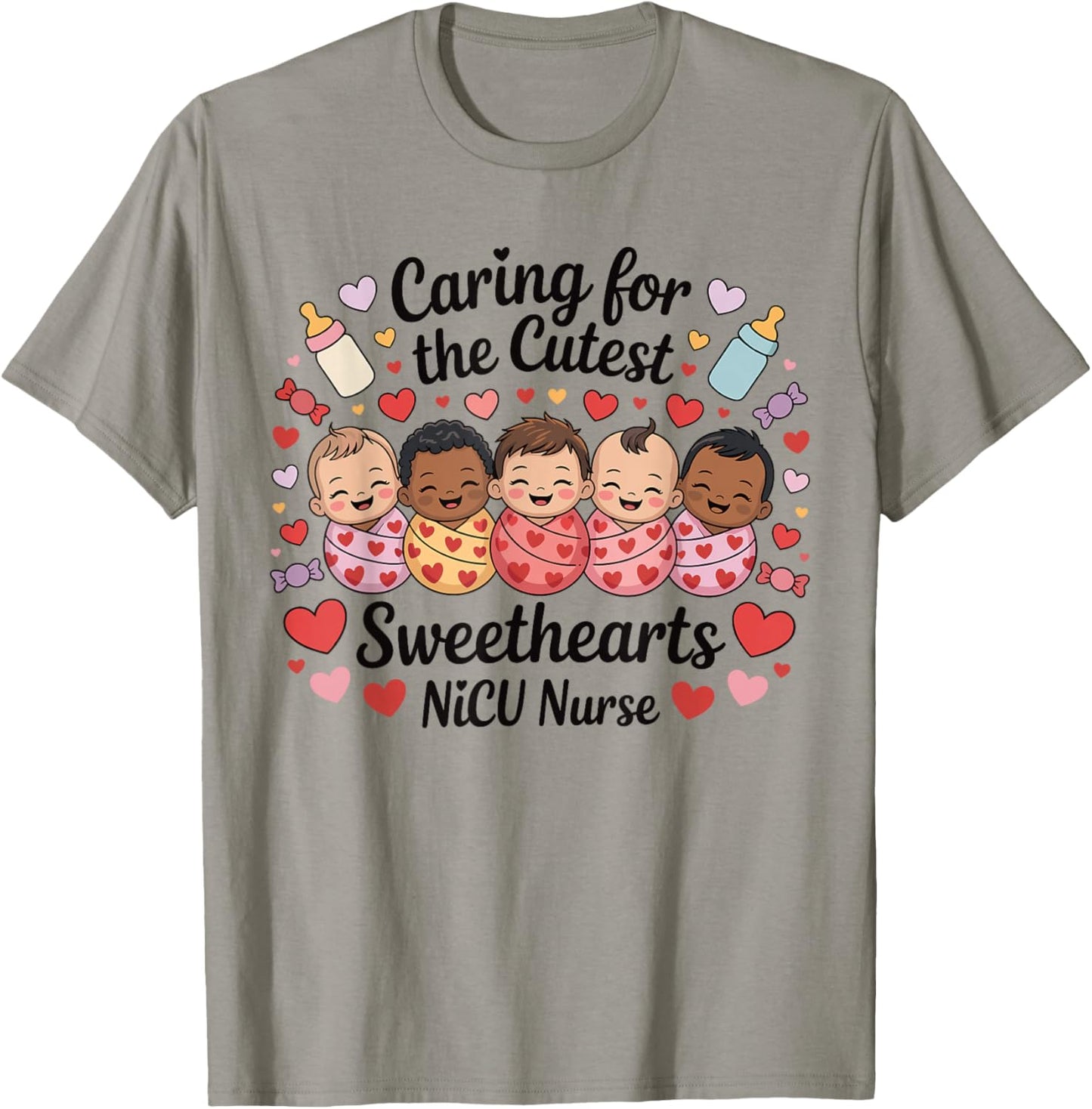 Nicu Nurse Valentines Day Caring for The Cutest Sweethearts T-Shirt - T-Shirt | Sand