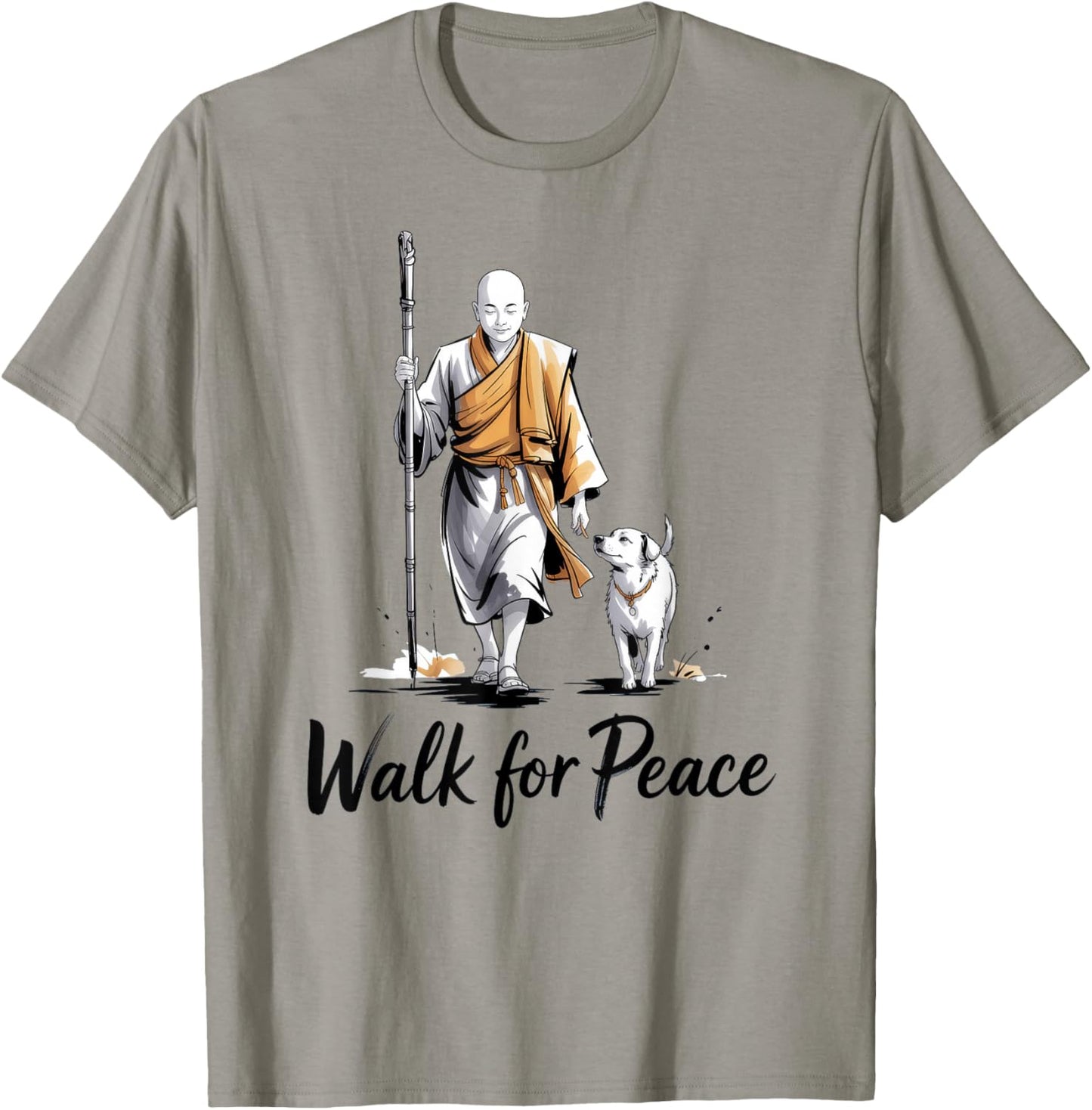 Walk for Peace Monks with Aloka Dog T-Shirt - T-Shirt | Sand
