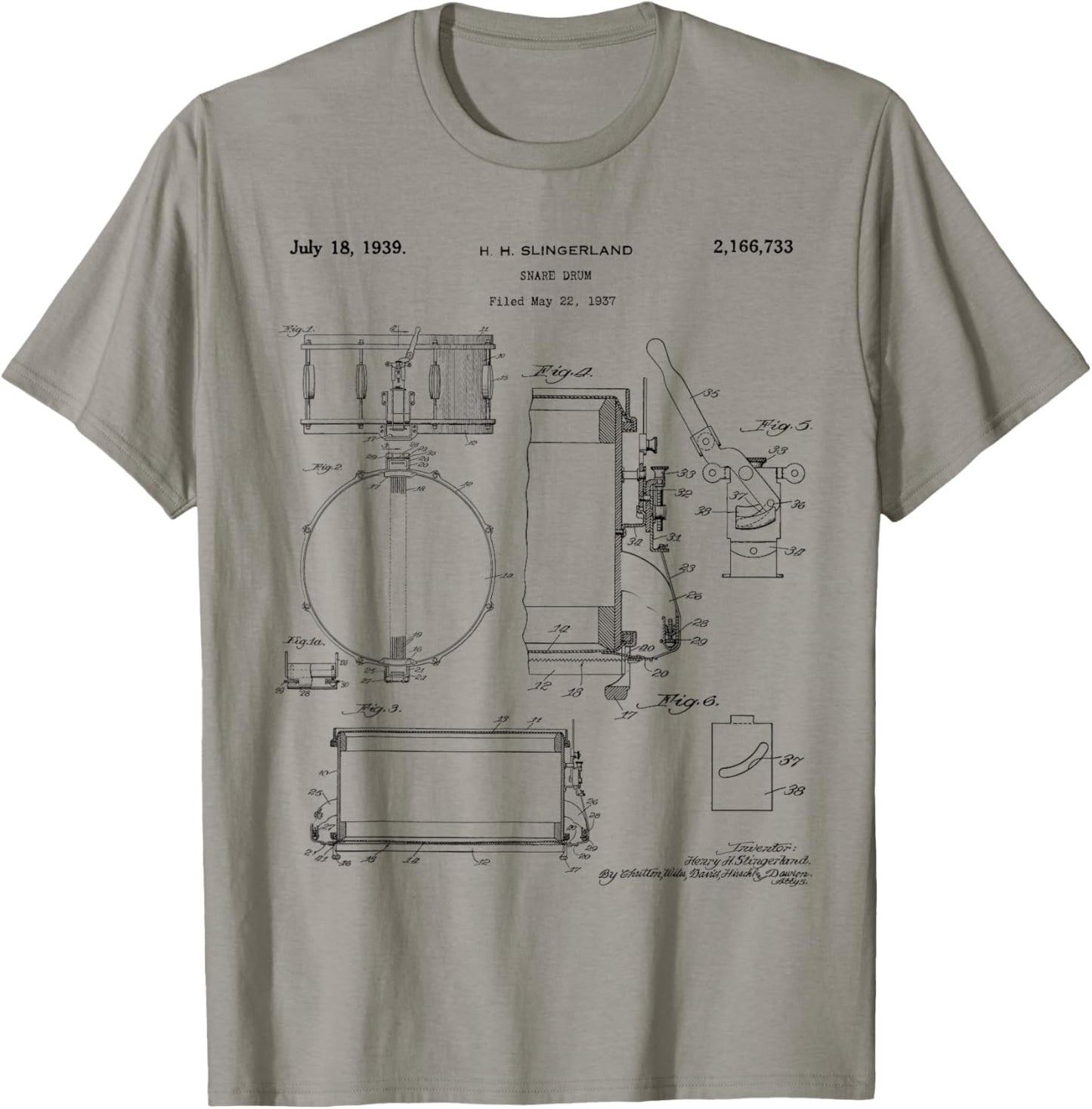 Snare Drum Patent Vintage Drawing Print T-Shirt - T-Shirt | Sand