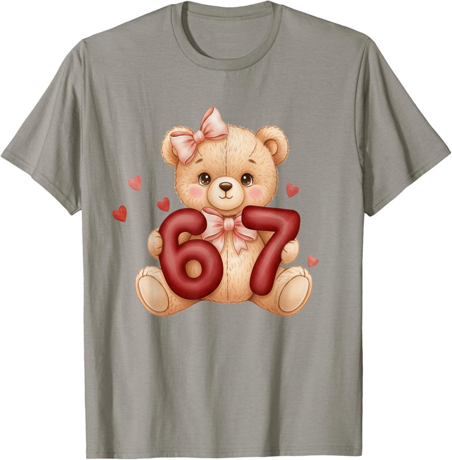 Cute Coquette Teddy Bear 67 Meme Six Seven Love Girl Women T-Shirt - T-Shirt | Sand