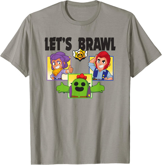 Brawl Stars Let's Brawl Colt Spike and Shelly Group Shot T-Shirt - T-Shirt | Sand