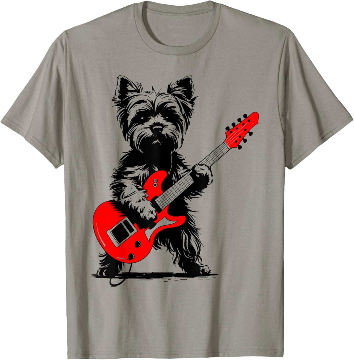 Vintage Yorkie Rock Funny Dog Playing Guitar Rock Style T-Shirt - T-Shirt | Sand