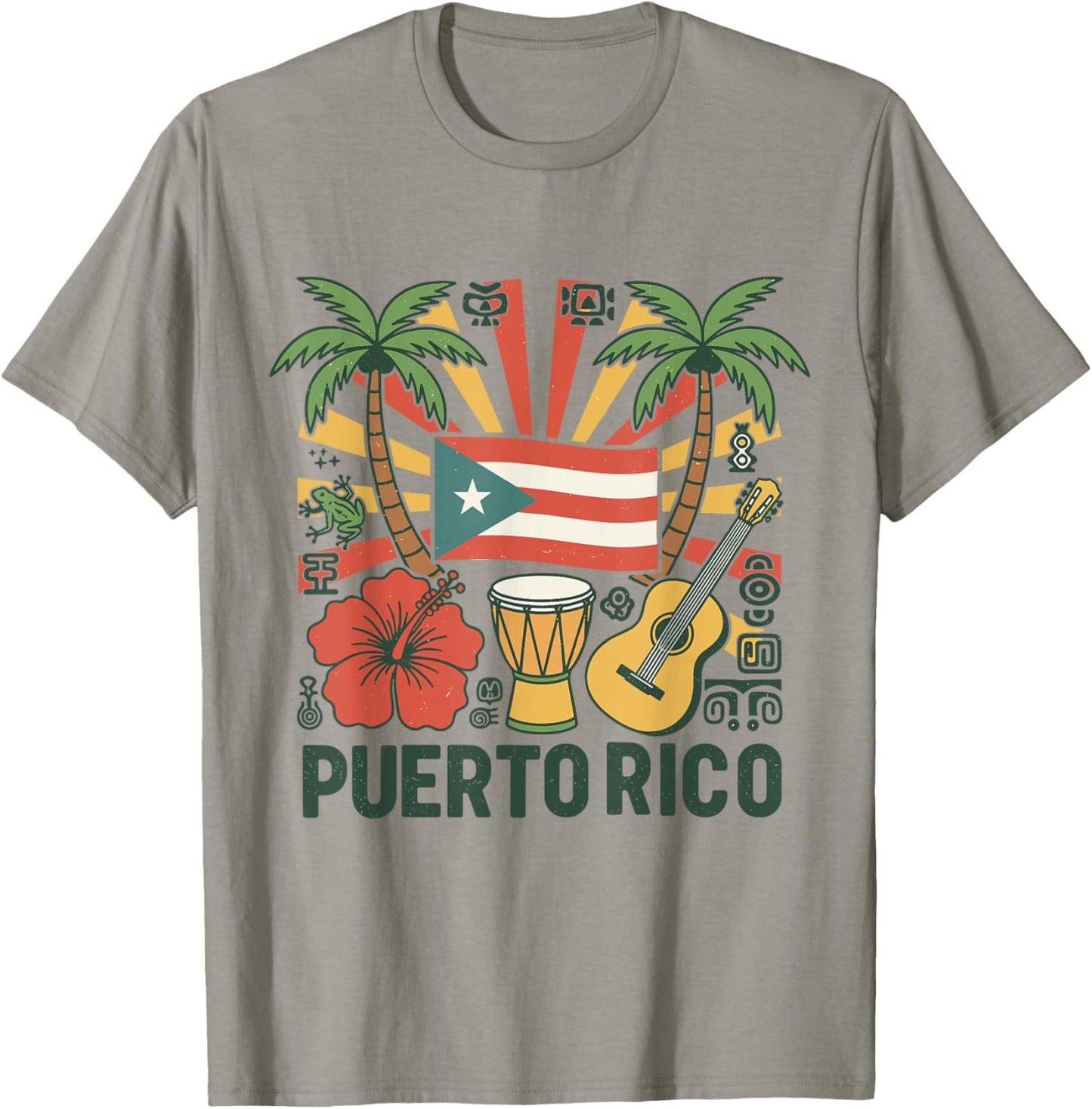 Puerto Rico Flag Floral Frog Boricua Women Hispanic Heritage T-Shirt - T-Shirt | Sand