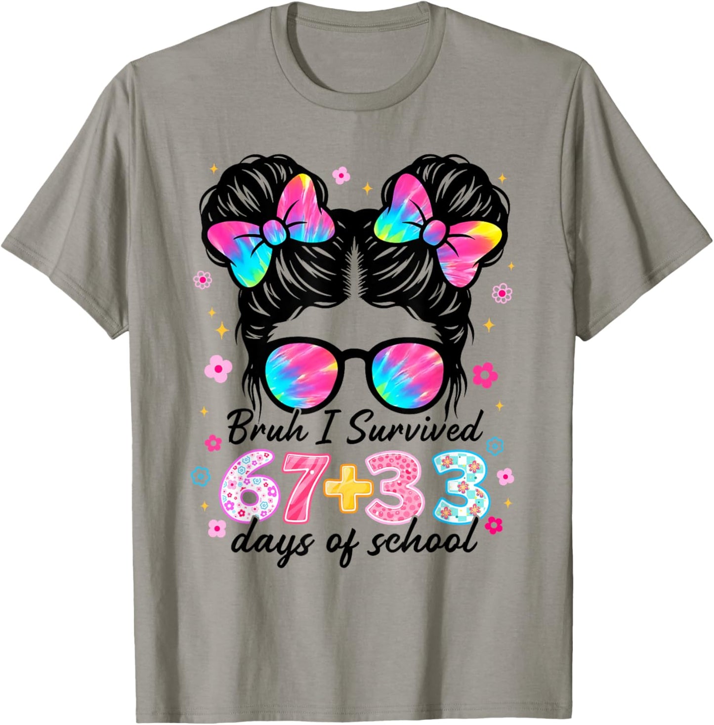 Bruh I Survived 67 33 Days of School 100 Days for Kids Girls T-Shirt - T-Shirt | Sand