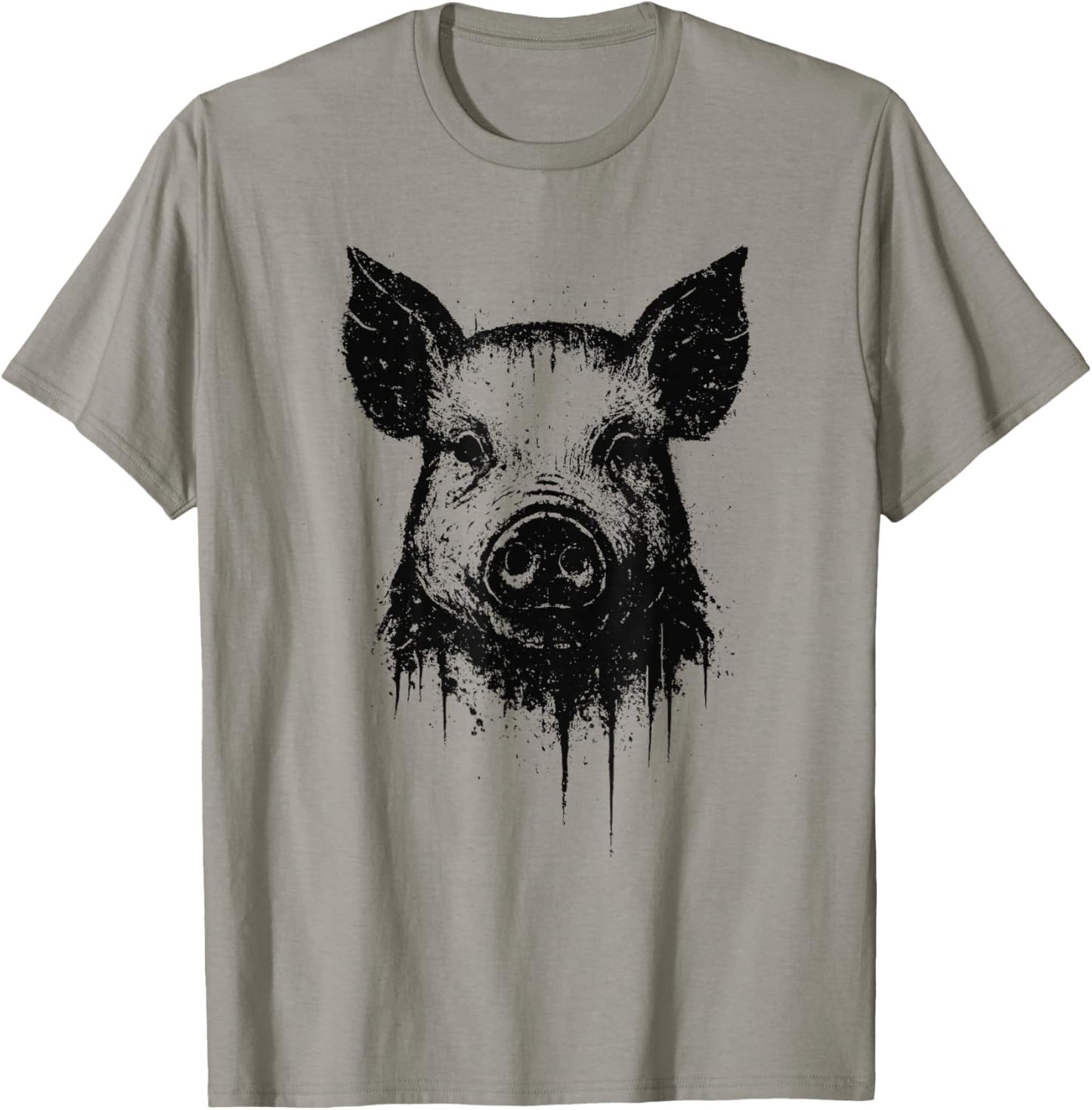 Pig Ink Art Grunge Aesthetic Rustic Farm Animal Portrait T-Shirt - T-Shirt | Sand