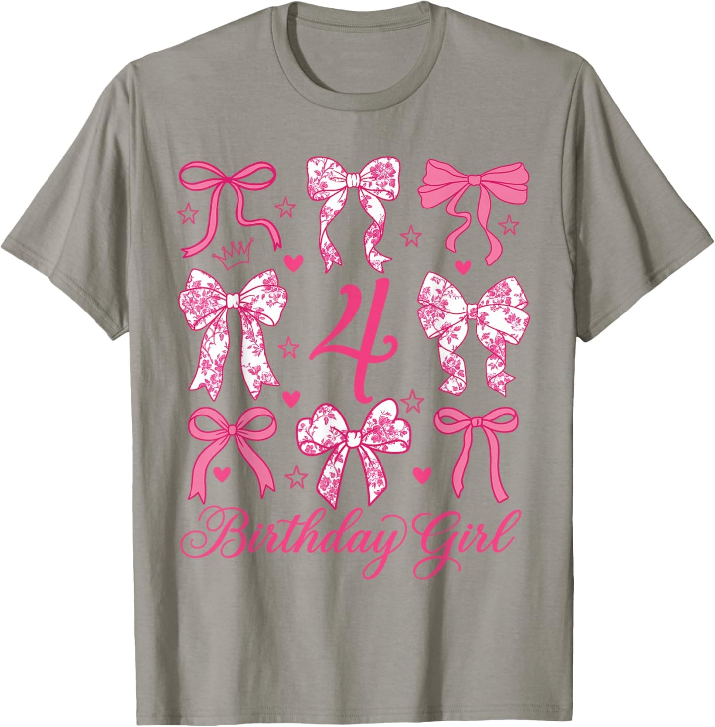 Cute It's My 4 Bday Coquette Bow 4th Birthday Girls T-Shirt - T-Shirt | Sand