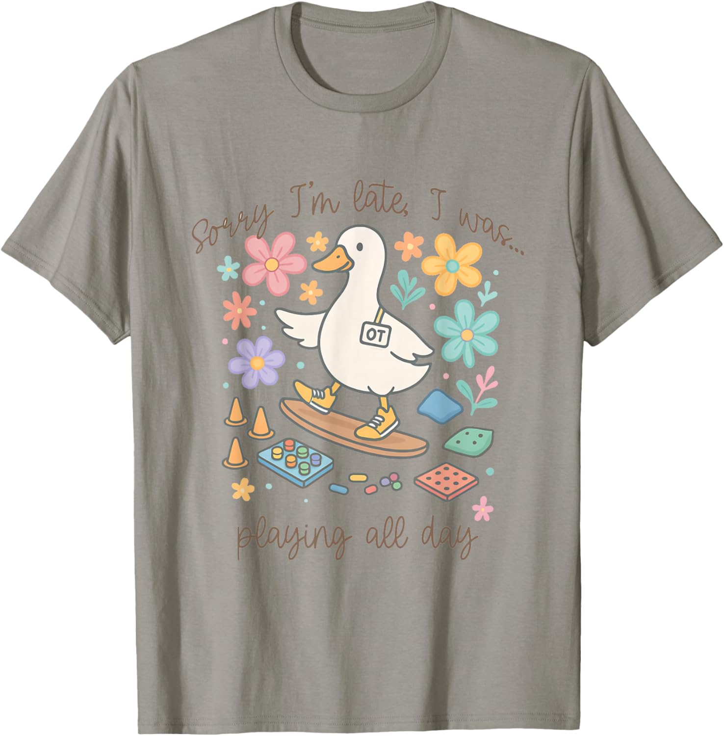 Retro Occupational Therapy Flowers Funny Goose Pediatric OT T-Shirt - T-Shirt | Sand