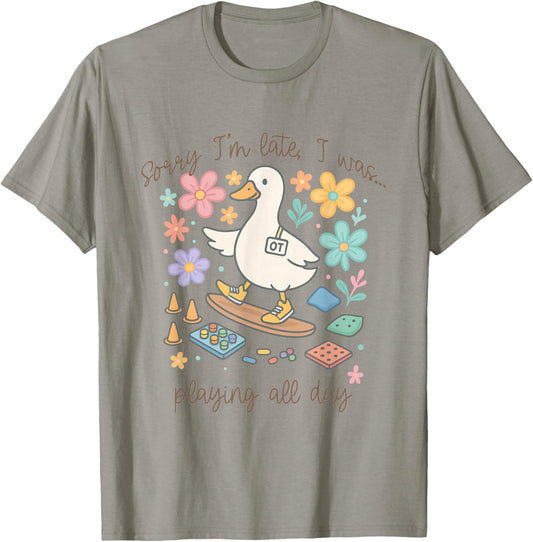 Retro Occupational Therapy Flowers Funny Goose Pediatric OT T-Shirt - T-Shirt | Sand