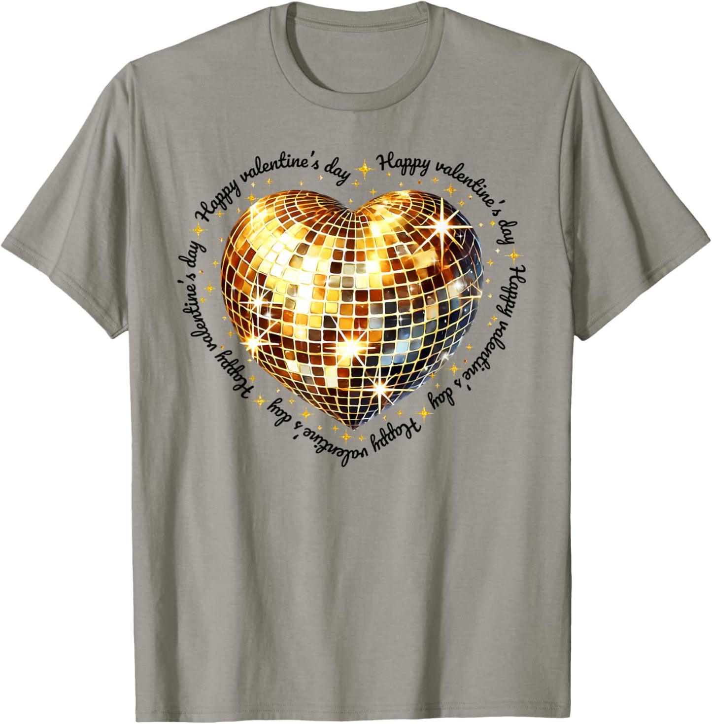 Happy Valentine's Day Funny Gold Coquette Disco Ball Heart T-Shirt - T-Shirt | Sand