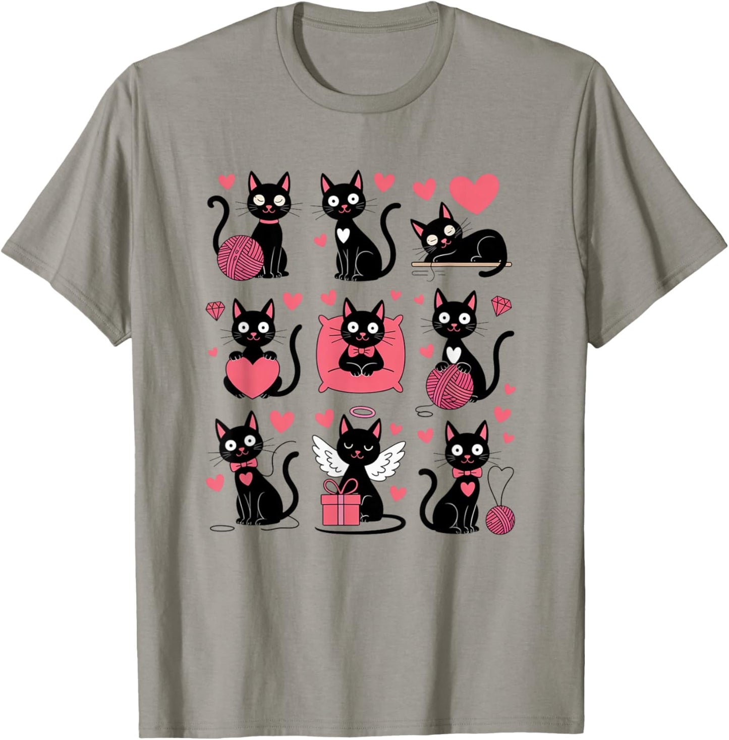 Funny Cats and Hearts Valentines Day Themed Cat T-Shirt - T-Shirt | Sand