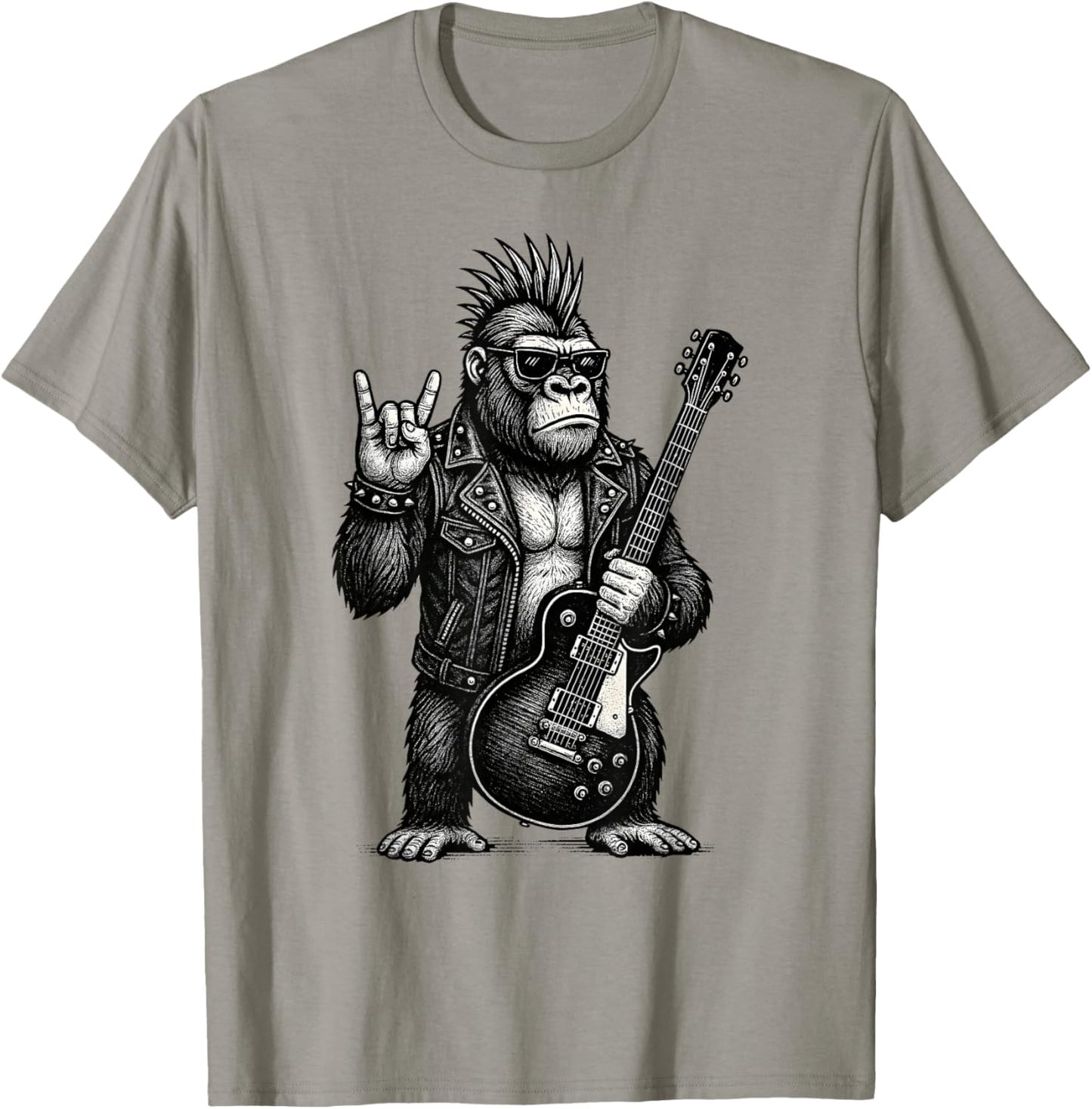 Punk Rock Gorilla Playing Guitar Funny Cool Rock'n Roll Men T-Shirt - T-Shirt | Sand