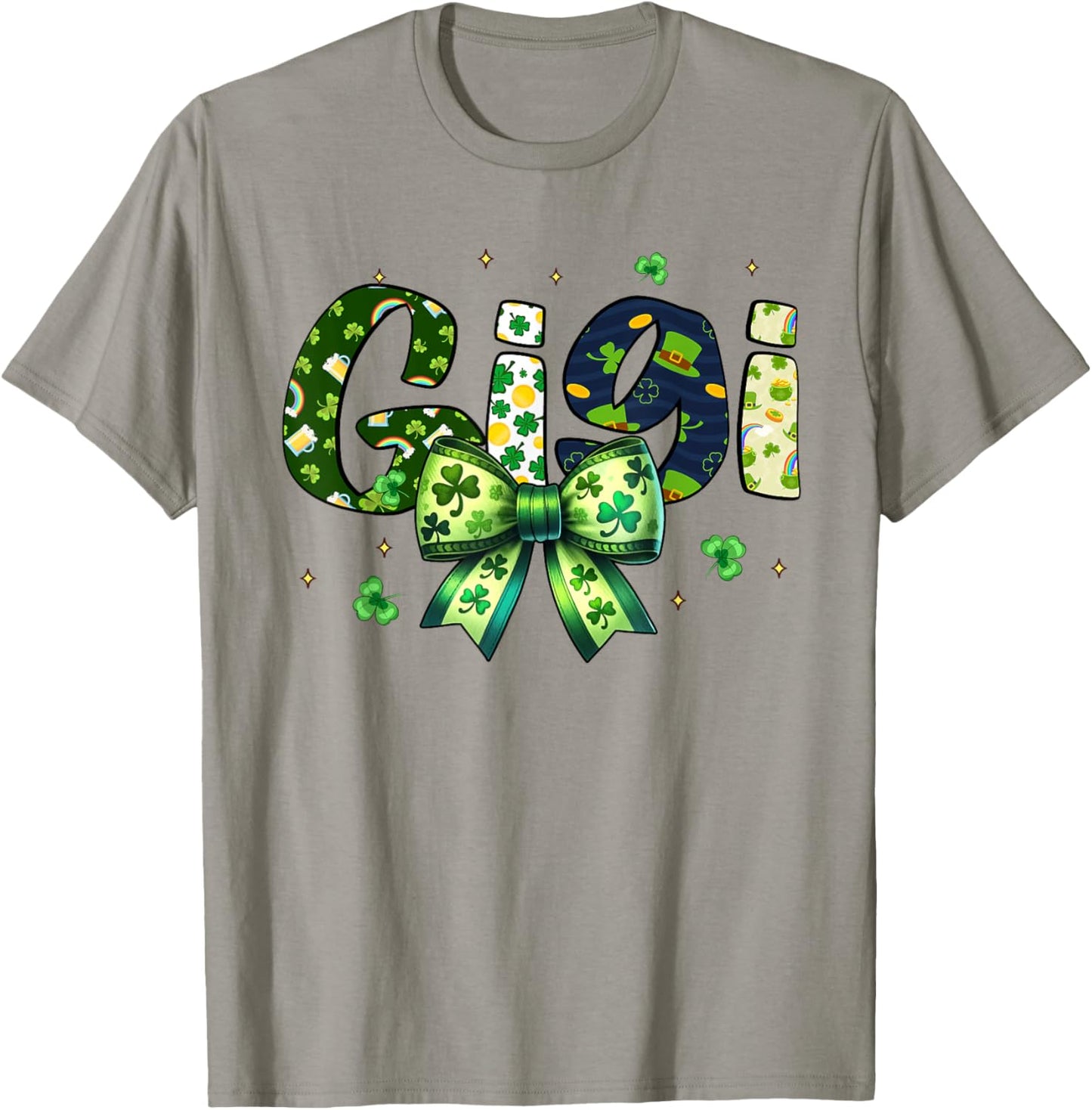Gigi St Patrick’s Day Coquette Bow Shamrock T-Shirt - T-Shirt | Sand