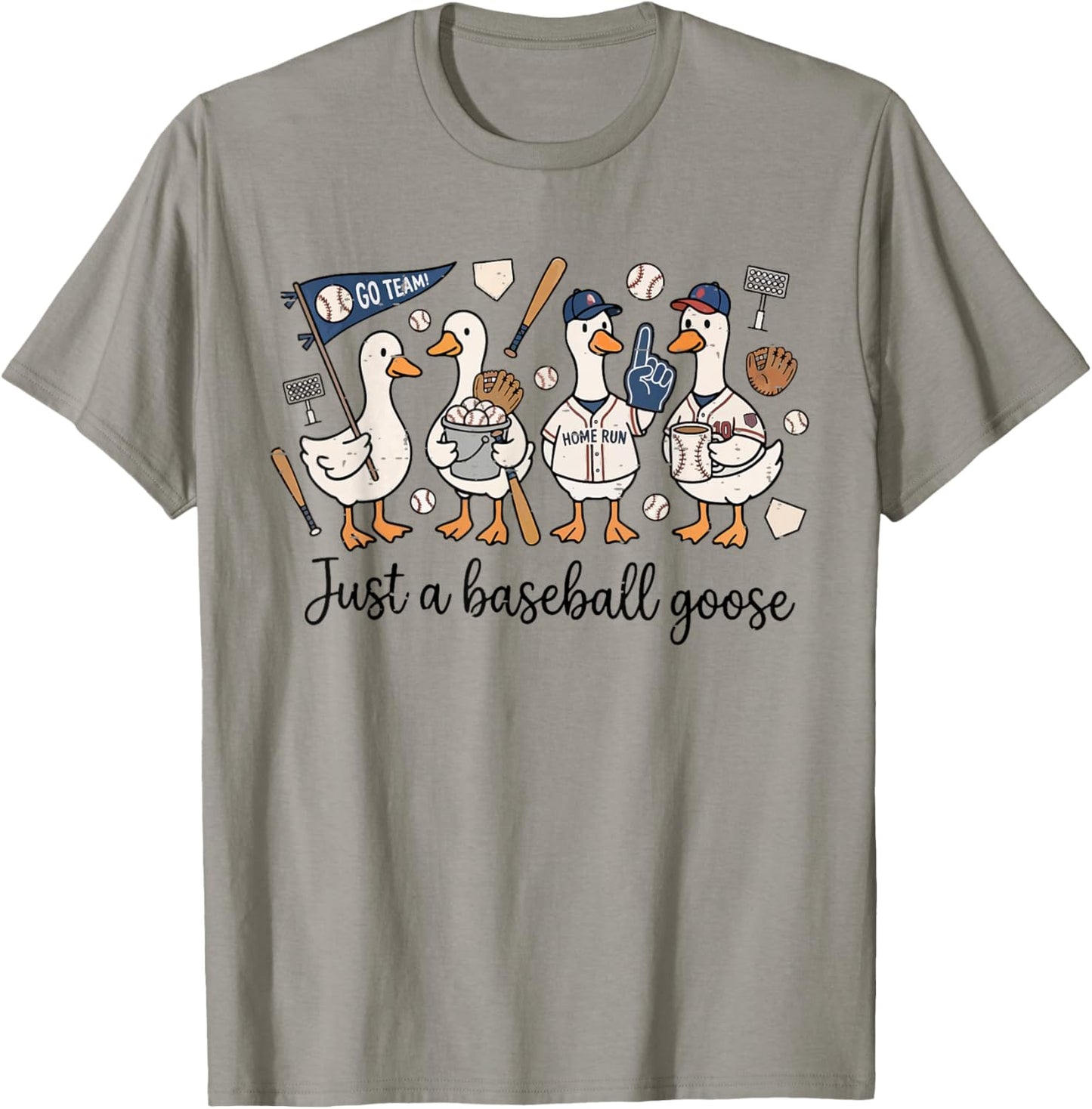 Funny Game Day Just A Baseball Goose Cute Duck Team Sports T-Shirt - T-Shirt | Sand