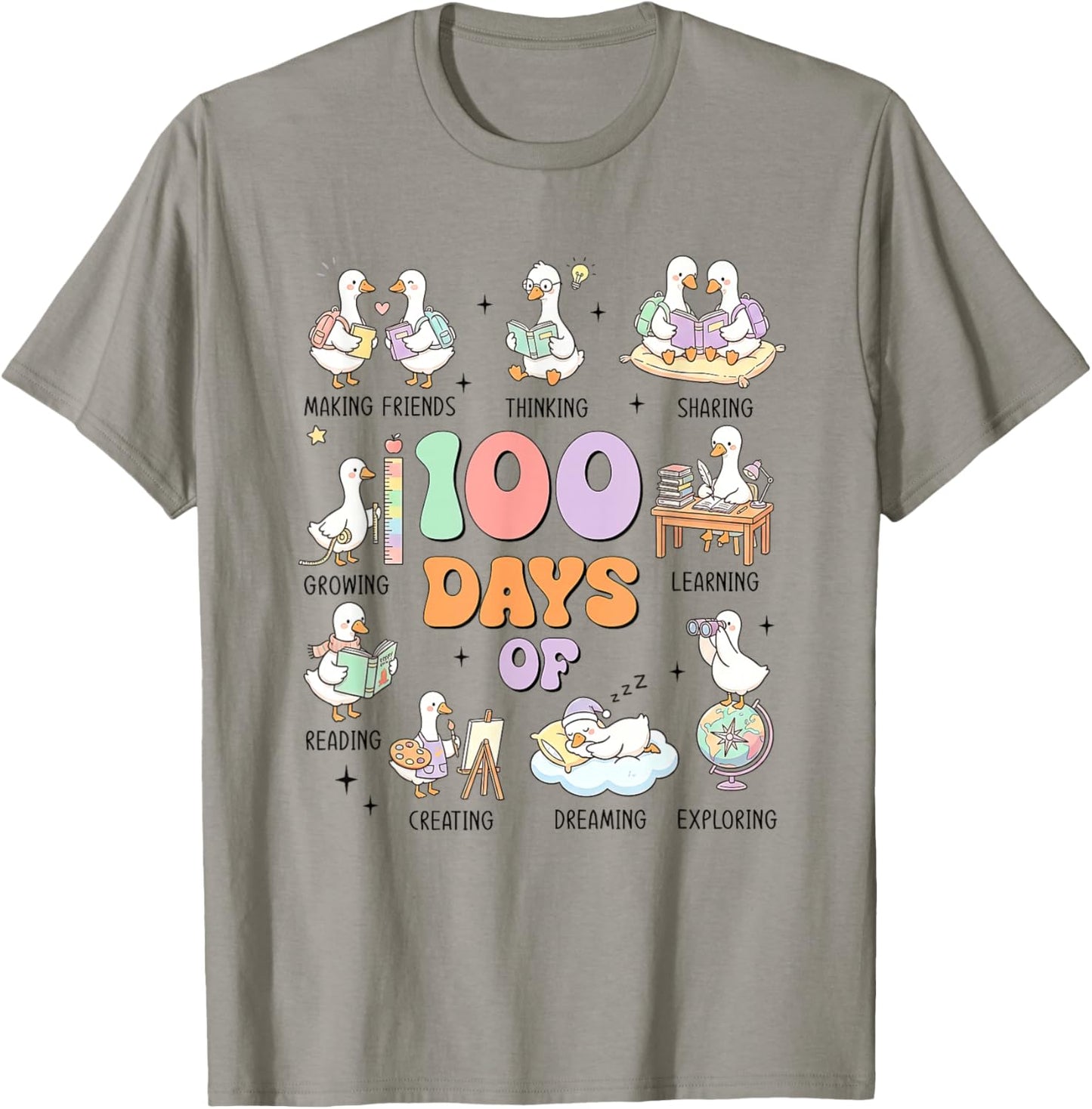100 Days of School Silly-Goose Teacher Girl Kid 100th Day T-Shirt - T-Shirt | Sand